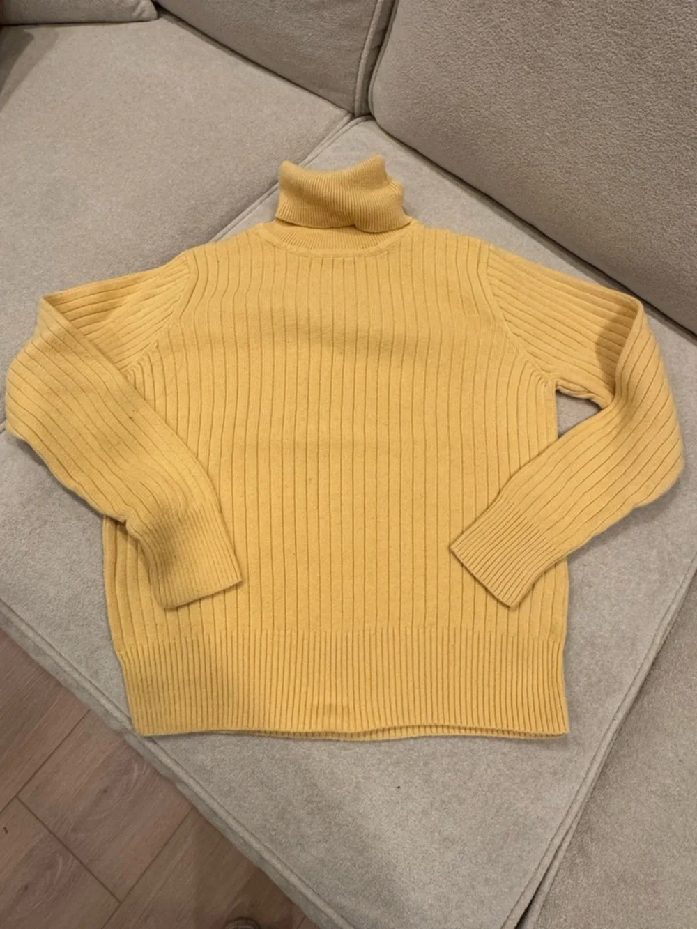 Classic 100% Cotton Ribbed Turtleneck Sweater - Yellow